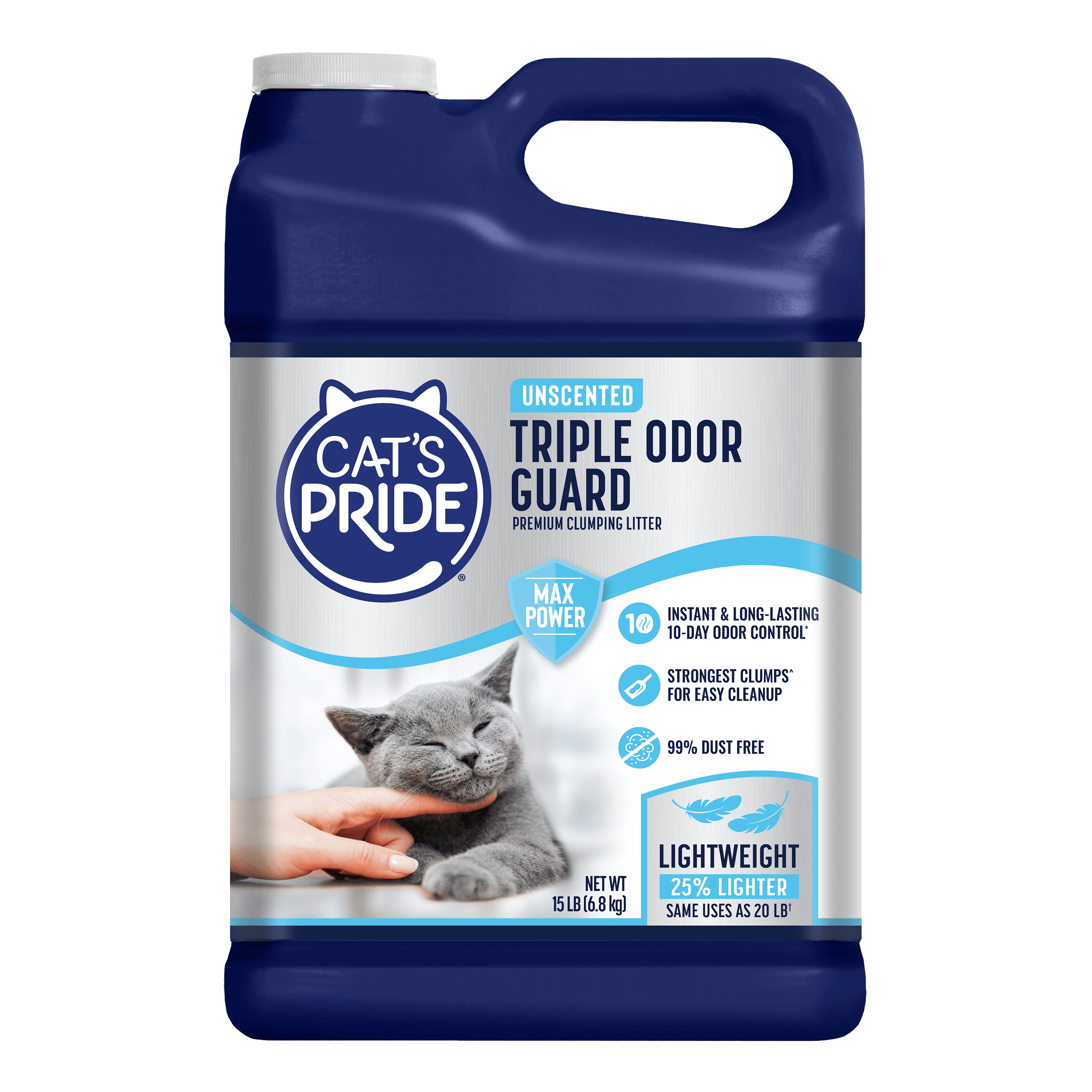 (2 pack) Cat's Pride Max Power Total Odor Control Unscented Multi-Cat Clumping Litter, 15lb Jug