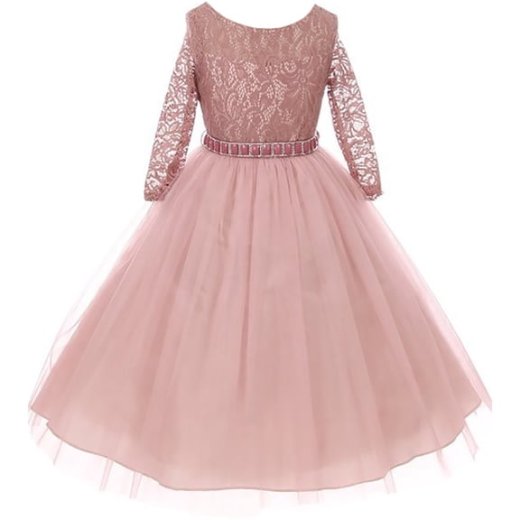 Little Girl Stunning Lace Tulle Rhinestones Holiday Party Flower Girl Dress Mauve 2 MBK 372 BNY Corner