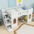 thumbnail image 3 of Euroco Wood Twin Size Loft Bed, Castle House Bed with Storage Staircase, White, 3 of 12