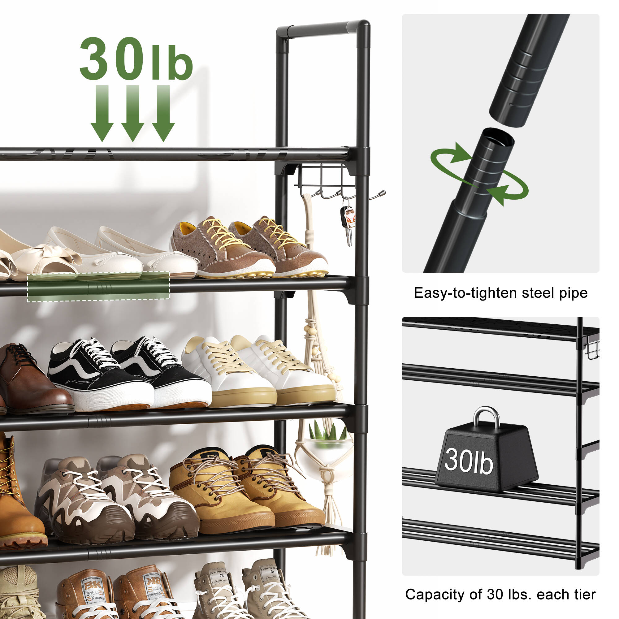 BGTREND 5-Tier Metal Shoe Rack, Black photo 5