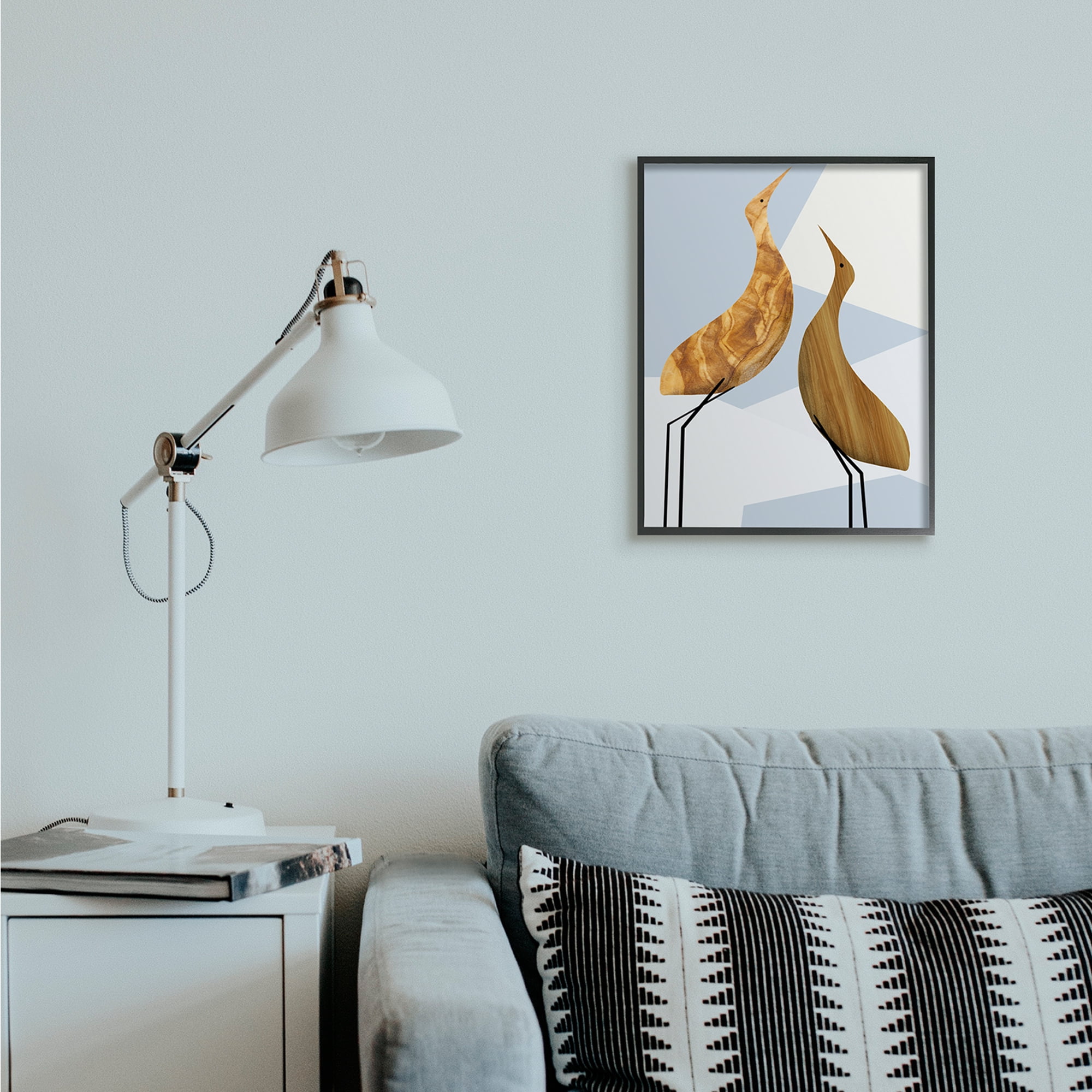 Stupell Industries Tall Tree Pattern Birds Blue Geometric Shapes Black Framed by Daphne Polselli