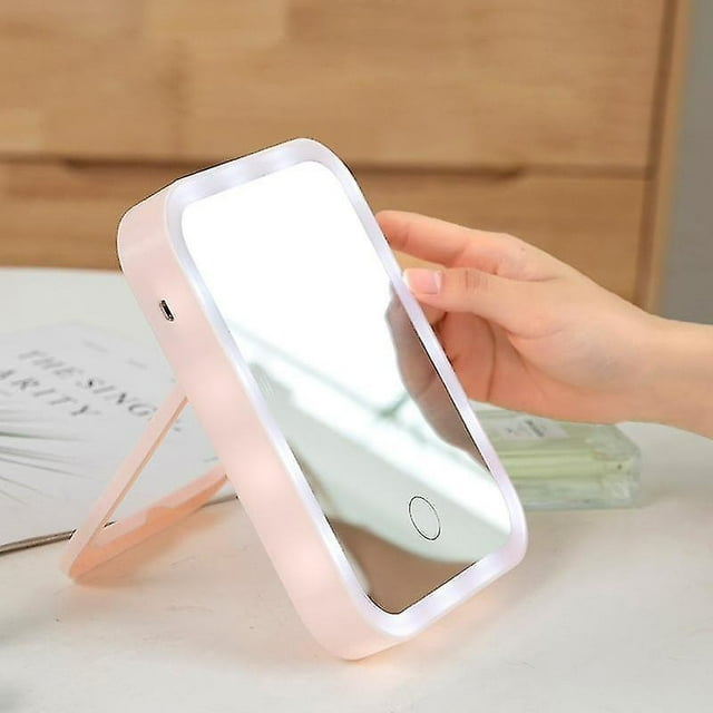 Espejo de maquillaje HUOGUO LED Brightness Touch recargable rosa