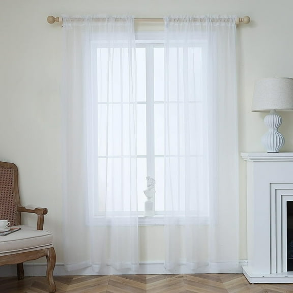Dtwnek 2 Panels Light Filtering Sheer Curtains Solid Color Lightweight Window Curtains for Living Room, Bedroom, 51"x107"