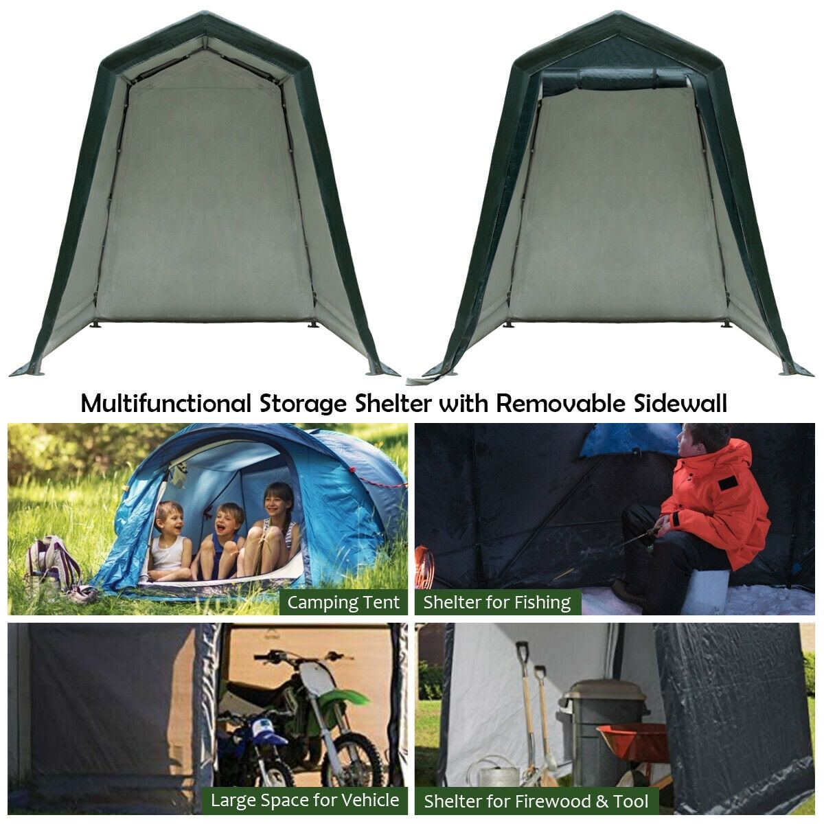 Gymax 6'x8' Patio Tent Carport Storage Shelter Shed Car Canopy Heavy Duty Green