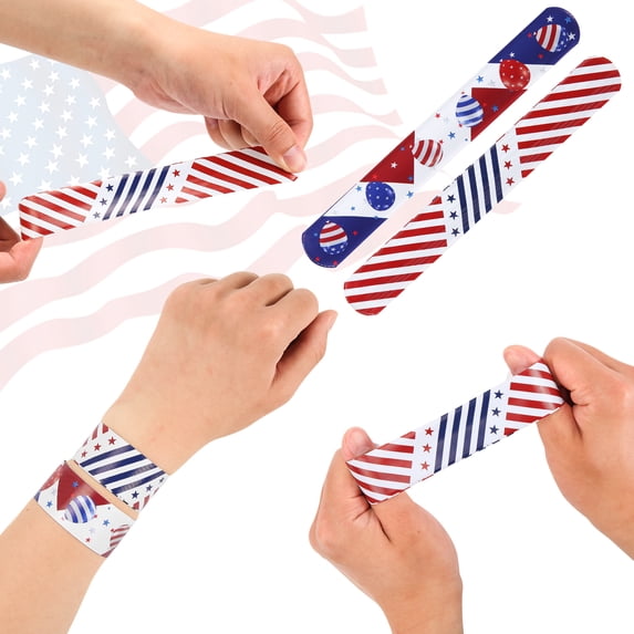 48 PCS 4th of July Slap Bracelets for Kids, Slap Bands, Snap Bracelets for Kids Fourth of July Decorations Decor Accessories Gifts
