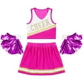 thumbnail image 3 of Sinleey Costume de Cheerleading pour Filles Uniforme de Cheerleader Robe Tenue de Fête Ensemble Haut avec Jupe Plissée et Pompons Rose Vif 12, 3 of 7