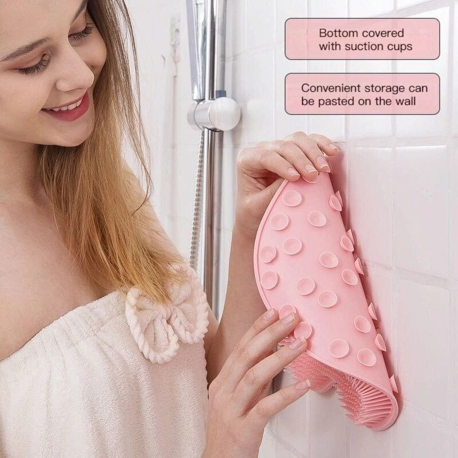 Silicone Hands-Free Big Flat Back Scrubber for Shower. It Does Stick to Various Walls with Some Water (Tested,Trust). Easy Clean Body Scrubber Foot Scrubber Back Brush Body Brush
