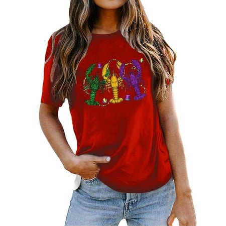 PMUYBHF Mode pour Femmes Hauts Décontractés Manches Courtes Col Rond T-Shirt Imprimé Ample 2977 TTG
