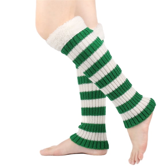 Seductiva Leg Warmers Women's Winter Striped Knitted Sock Hairy Warm Leg Stacked Socks Christmas Warm Foot Green