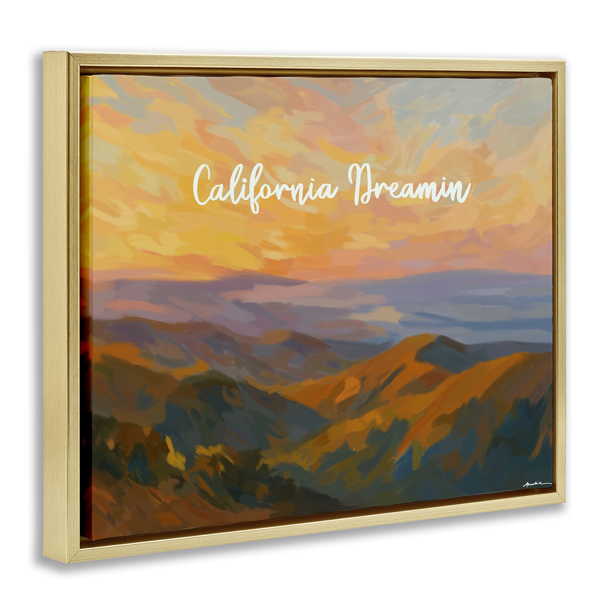 Stupell Industries California Dreamin' Mountains Gold Framed Floater Canvas Wall Art, design by Amelia Noyes