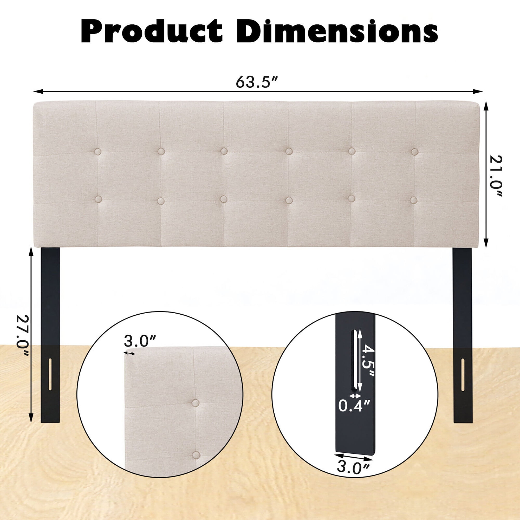 Gymax Full/Queen Size Headboard Linen Fabric Upholstered Button Tufted Solid Wood Leg