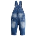 thumbnail image 2 of KIDSCOOL Toddler Baby Denim Overalls Ripped Distressed Jean Bib Romper,6-12 Months, 2 of 8