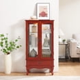 thumbnail image 3 of Lighted 6-Tier Glass Curio Cabinet with 2 Doors, 1 Drawer & Anti-Tip Strap, Adjustable Shelves, Cherry Finish, 3 of 17