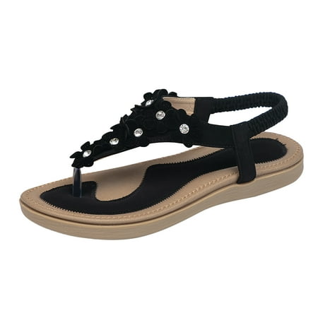 

ZIZOCWA Women s Dressy Sandals Wide Feet Sandals Women Womens Flats Sandals Summer Bohemian Flower Beaded Dress Shoes Comfortable Open Toe Elastic Ank 8