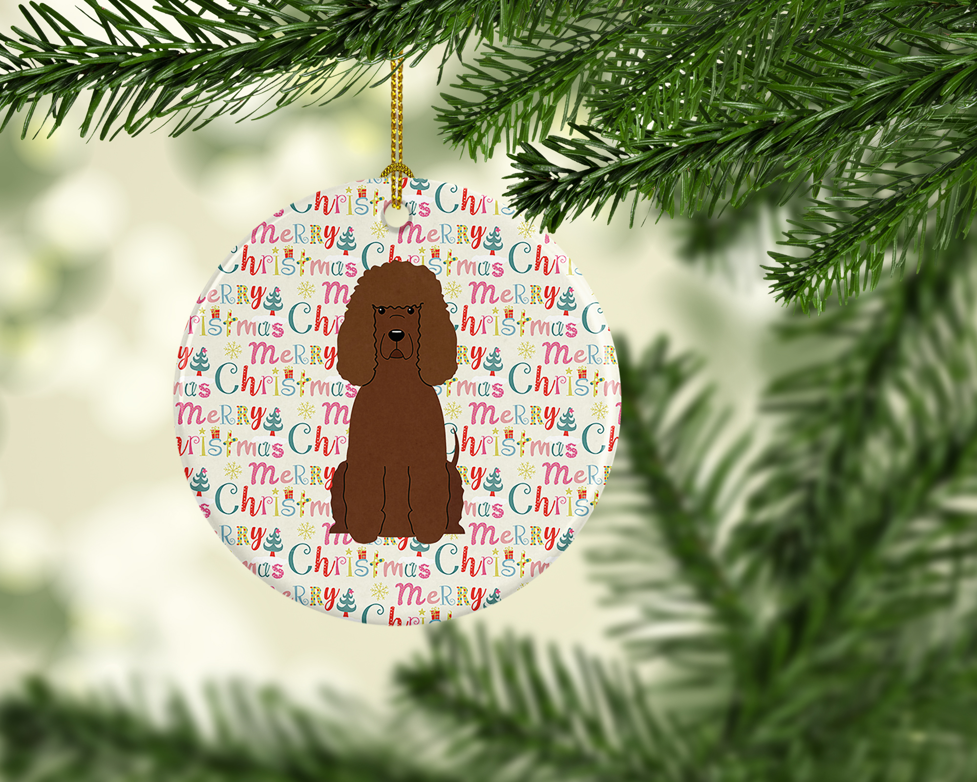 Merry Christmas Irish Water Spaniel Ceramic Ornament 2.8 in x 2.8 in