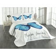 thumbnail image 3 of Butterfly Bedspread, Watercolor Style Abstract Butterfly in Iridescent Colors, Decorative Quilted 3 Piece Coverlet Set with 2 Pillow Shams, Queen Size, Blue Indigo, by Ambesonne, 3 of 5