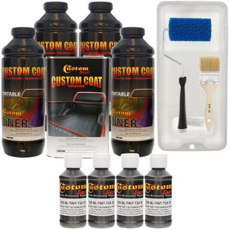 Custom Coat Charcoal Metallic 1 Gallon Urethane Roll-On, Brush-On or Spray-On Truck Bed Liner Kit with Roller and Brush Applicator Kit