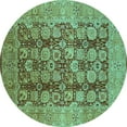 thumbnail image 1 of Ahgly Company Machine Washable Indoor Round Oriental Turquoise Blue Traditional Area Rugs, 4' Round, 1 of 4