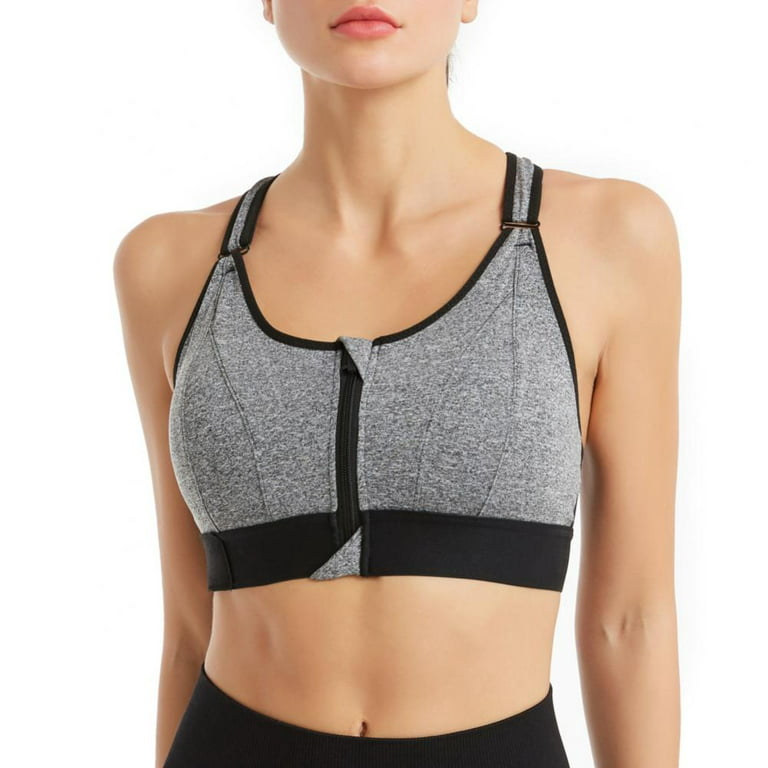 Women's Front Zipper Sports Bras Nylon & Spandex Plus Size Underwear Push  up for Running Yoga Sport, Gray 4XL 