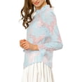 thumbnail image 5 of MODA NOVA Junior's Long Sleeve Lace See Through Floral Color Block Blouse Pink-Blue L, 5 of 7