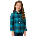 thumbnail image 3 of UACY Girls Long Sleeve Flannel Shirt Kids Buffalo Plaid Button Down Shirt Casual Cute Flannel Blouse Tops (Sky Blue, 13-14 Years), 3 of 9