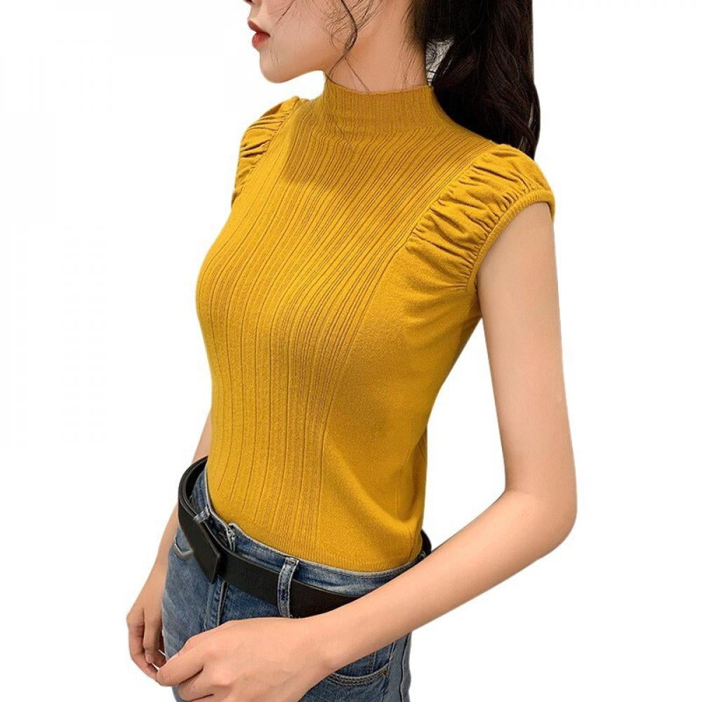 Summer Female T-Shirt Solid Knit T 