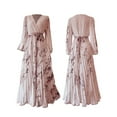 thumbnail image 3 of Women's V Neck Floral Printed Pleated Dress Long Sleeve Flowy A Line Party Maxi Cocktail Dresses Pink XXL, 3 of 7