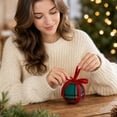 thumbnail image 3 of Green Plaid Christmas Ball Ornament with Velvet Bow, 1-Pack, Traditional Tartan Design, for Christmas Tree Decorations, Hanging Decoration, 3 of 3