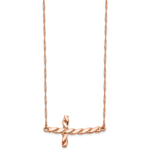 Collier Croix Torsadée Polie Or Rose 14K 17 Pouces