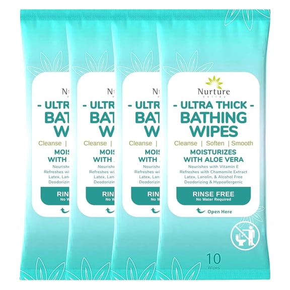 Nurture XL Ultra Thick Body Wipes for Adults w/Aloe | 40 Extra Large Disposable Cloth Wet Cleansing No Rinse Bathing Washcloths Waterless Shower | Bath Wipe for Women Men & Elderly