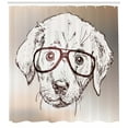 thumbnail image 3 of Ambesonne Dog Shower Curtain, Hipster Puppy Glasses, 69"Wx84"L, White Tan Brown, 3 of 3