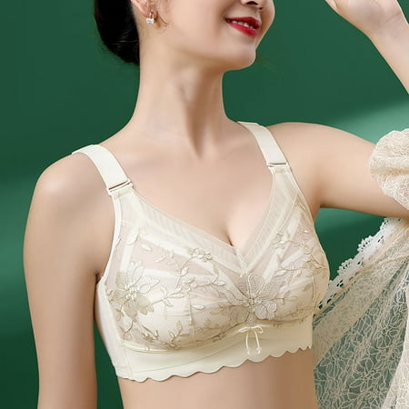 

Vivianyo HD Women Bras Clearance Plus Size Women s Bra Wire Free Underwear Large Size Thin Cup Lace Bra Flash Picks Beige