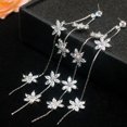 thumbnail image 3 of Women's Platinum Plated CZ Double Tassel 6 Flower Drop Earrings and Clip on Earrings No Pierced, 3 of 10