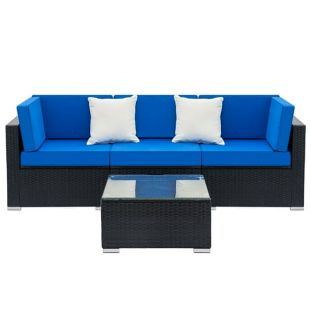 Backyard Pool And Patio Ideas Clearance! Wicker Patio Furniture Sets, 4-Piece Conversation Set w/ Coffee Table & Patio Sofa, All-Weather Rattan Sofa sectional furniture Set, Outdoor Couch Set for Backyard, Pool, Black, W2185 ()