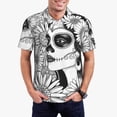thumbnail image 1 of Balery Floral Sugar Skull Portrait Camisa Polo de Hombre con Estampado, de Manga Corta y Tejido Medio, Camisa Tipo Golf Polo-Small, 1 of 6