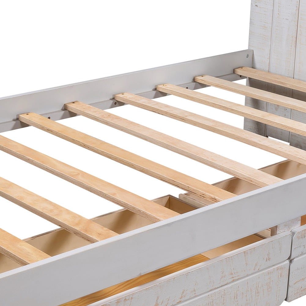 Lowestbest Vintage Wood Twin Platform Bed Frame with Headboard and Footboard, White Lowestbest Vintage Wood Twin Platform Bed Frame with Headboard and Footboard, White