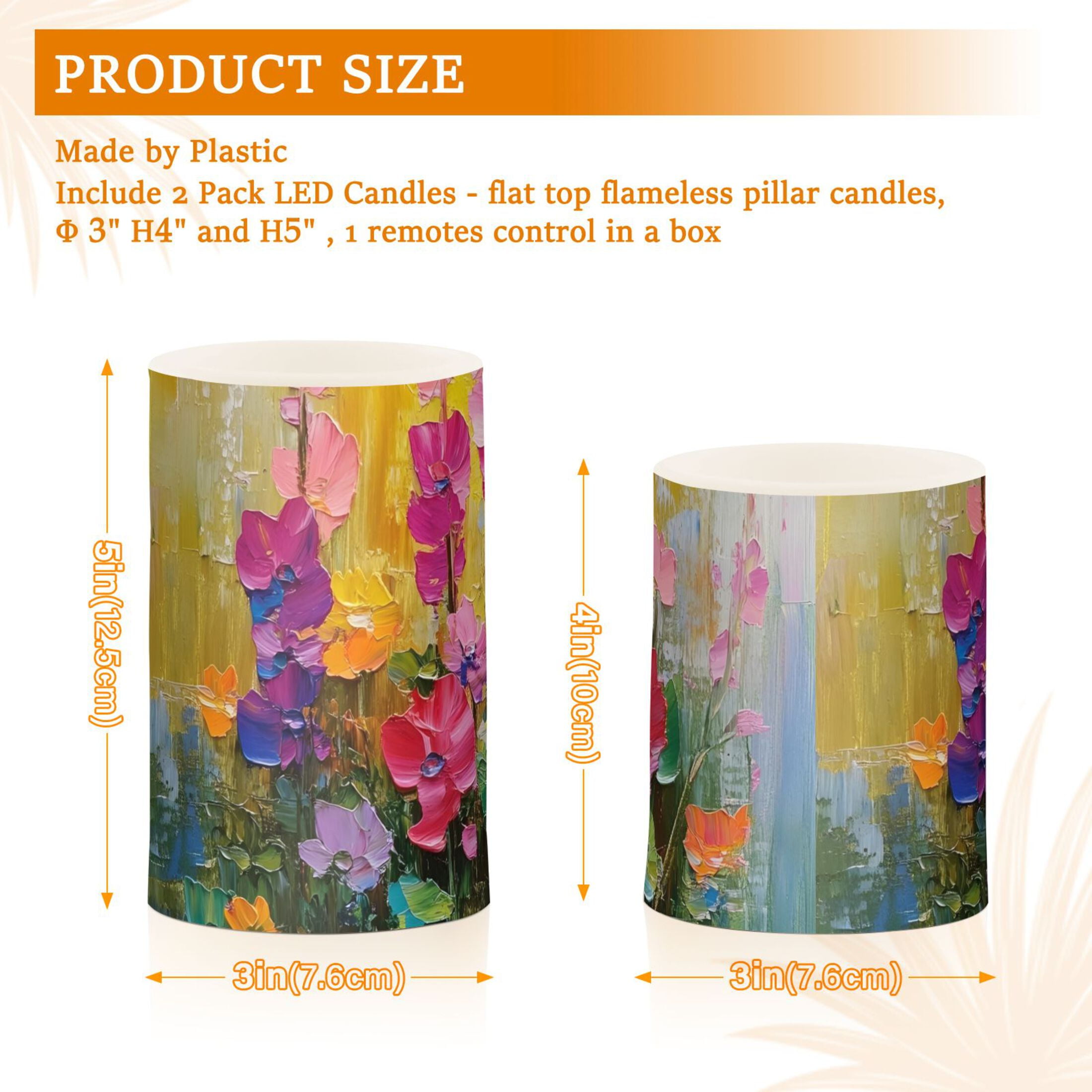 Spring Flowers in Bloom Flickering Flameless Candles Battery Operated with Remote Timer LED Pillar Candles Set of 2