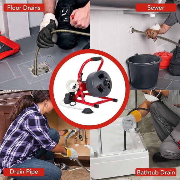 Rugerasy 50Ft x 5/16 Inch Drain Cleaner Machine,Electric Drain Auger with 6 Cutters and Gloves,Sewer Snake with Air-Activated Foot Switch for 3/4 to 3 Inch Pipes,Stainless Steel
