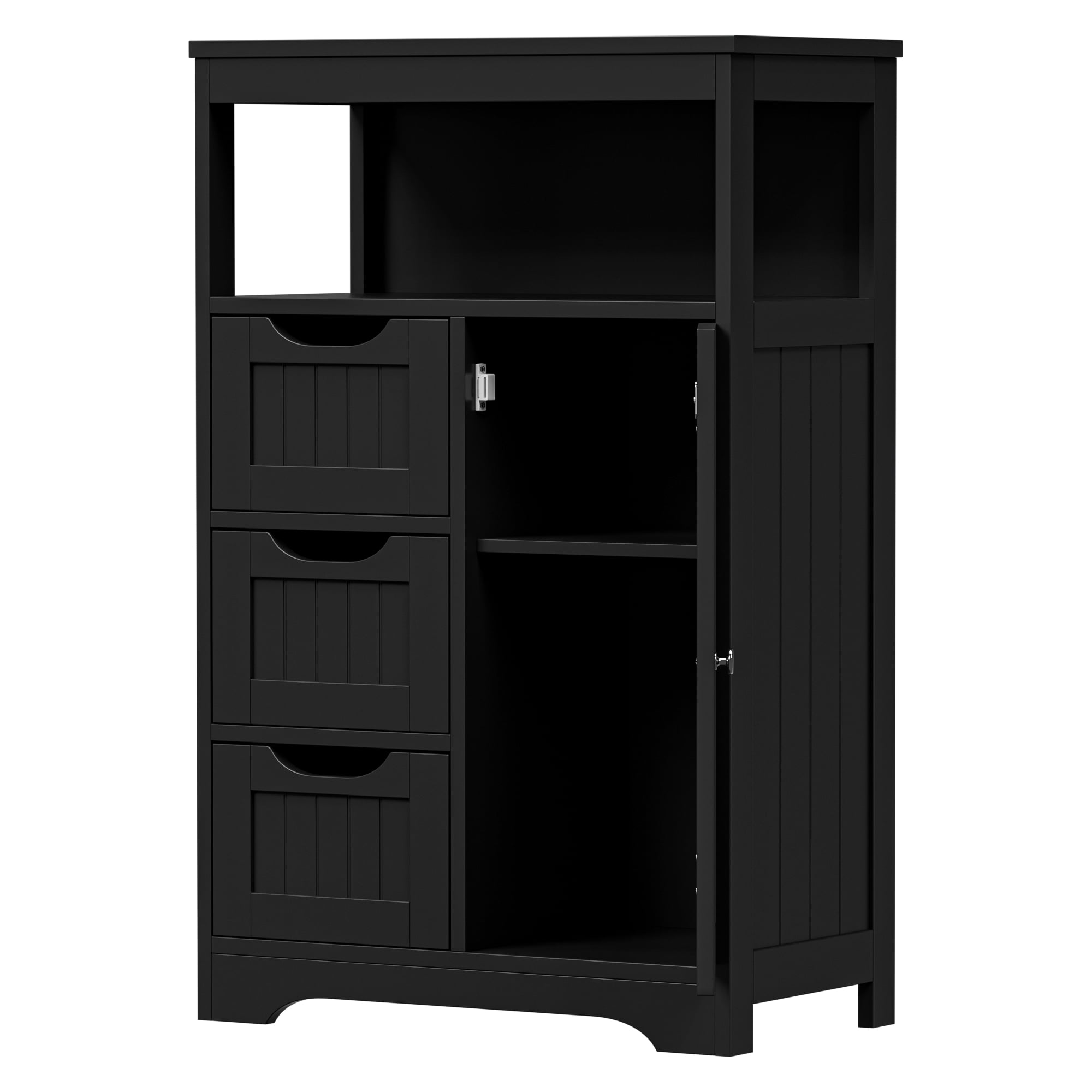 ZENY Bathroom Floor Cabinet, Free Standing Storage Cabinet with 3 Drawers and Adjustable Shelf, Modern Cupboard for Home Living Room Office, Black