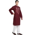 thumbnail image 6 of SKAVIJ Kurta Pajama Set for Men Long Sleeve Cotton Party CasualRed M, 6 of 6
