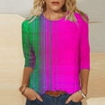thumbnail image 3 of Otntypg Plus Size Womens 3/4 Sleeve Tops Fall Dressy Casual Striped Color Block Print Crew Neck Basic Tunic Tees Tshirt Loose Oversized Comfy Fashion Blouse Hot Pink#01 XXXXXL, 3 of 6