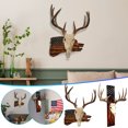 thumbnail image 3 of USA Flag Wall Decor, Deer Antler Mount Rack, Wooden Prey Display Shelf for Trophy Skull Hanging, Rustic Stained Pedestal for Hunting Room Decoration, 3 of 3