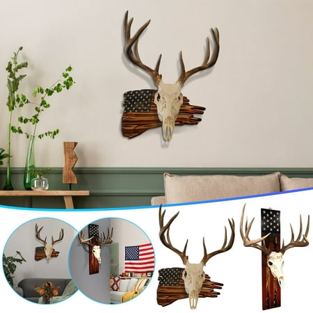 Xecvkr Premium USA Flag Themed Skull & Antler Display Rack - Celebrate Your Trophy Hunts with Customizable Wall Mount Kit for Home Decor and Bow Stand Use - Perfect Gift for Hunters Fathers