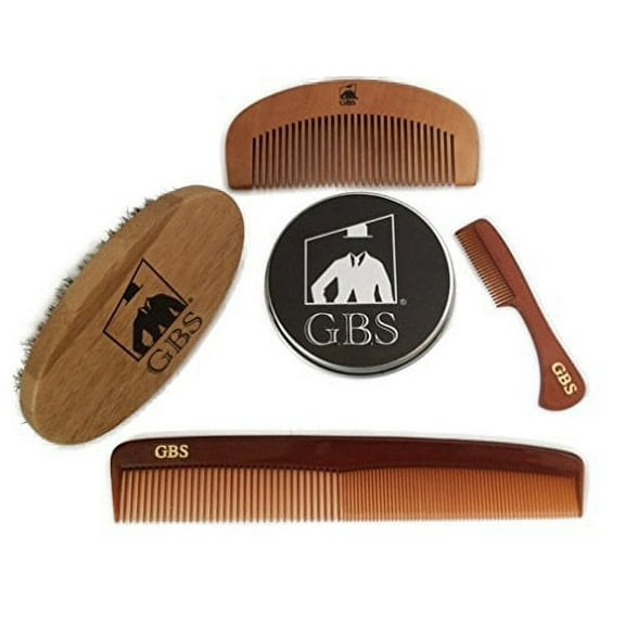 G.B.S Hair grooming set pack of 4 combs Pack of Oval Beard Boar Bristle Brush, Bamboo All Fine Beard Comb, Tortoise Pocket Mustache Comb & Tortoise Men's Beard Facial All Purpose Dressing Comb