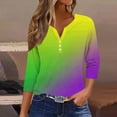 thumbnail image 3 of TKLPEHG Mardi Gras Shirts for Women Sequin Bling Glitter 3/4 Sleeve Button Henley V Neck Shirts Tunic Tops Carnival Outfits (Green,XXXL), 3 of 5