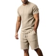 thumbnail image 4 of Gytharion 2 Piece Classic Summer Outfits for Men Round Neck Short Sleeve T-shirt with Elastic Waist Shorts Sets Soild Color Casual Sets, 4 of 8