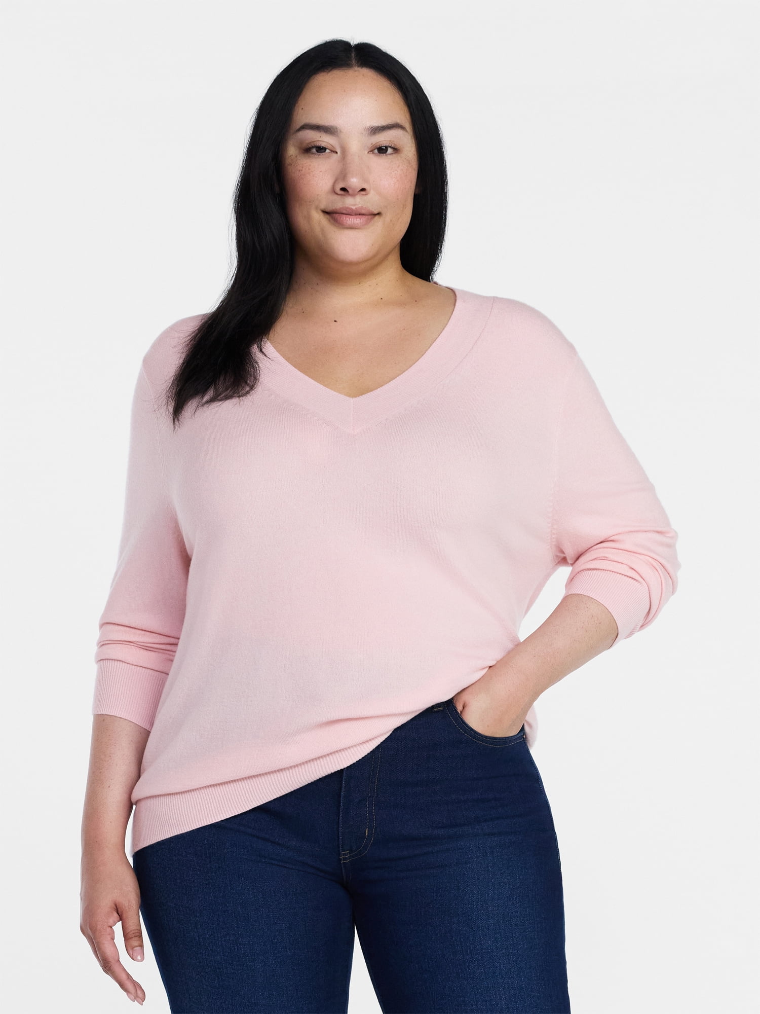 Time and Tru Women's V Neck Sweater, Lightweight, Sizes XS-XXXL