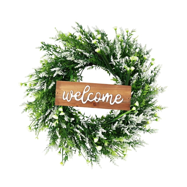 Guirnalda colgante de lavanda de verano para puerta, letrero floral de verano de 20 pulgadas para puerta. Blanco