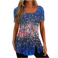 thumbnail image 2 of up to 60% off Gifts Usmixi Womens Tops Fashion Irregular Slit Hem Comfy Lightweight Tunic Shirts Summer Cute Floral Print V-Neck Short Sleeve Blouses Blue XXXXL, 2 of 5
