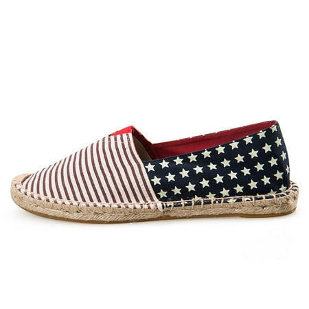 

American Flag Pattern Breathable Espadrille Flat Shoes Closed Toe Plaited Fiber Rubber Sole Canvas Shoes Women‘s Footwear